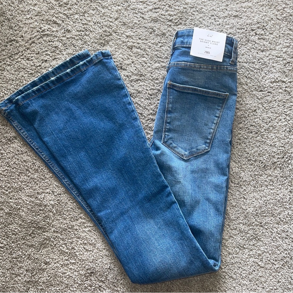 Zara women Denim jeans EUR 38 US 2 The High Waist Skinny Flare ARIA Blue NEW